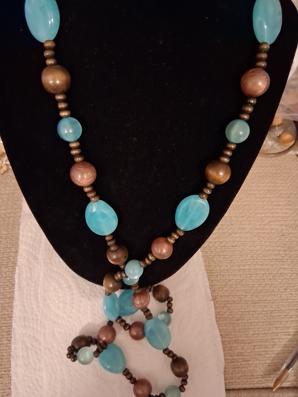Handcrafted Turquoise Color  & Brown Beaded Necklace Sell As It Is